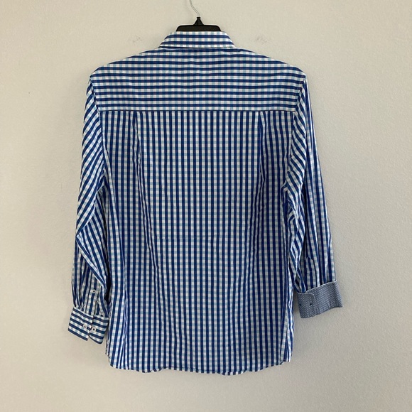 Nick Graham Everywhere Shirt Mens L Stretch Modern Fit Blue Check Flip Cuff - Picture 6 of 7